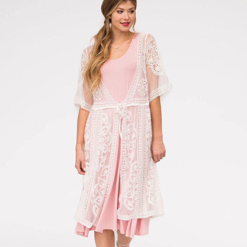 NWT Agnes & Dora Vintage Lace Duster White Beach Swim Coverup
